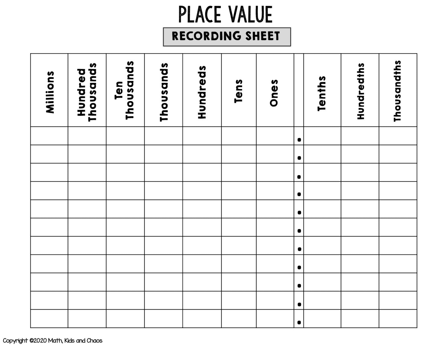 Free Printable Place Value Chart Plus Activities To Try Math Kids And Chaos Place Value Chart Place Values Place Value With Decimals